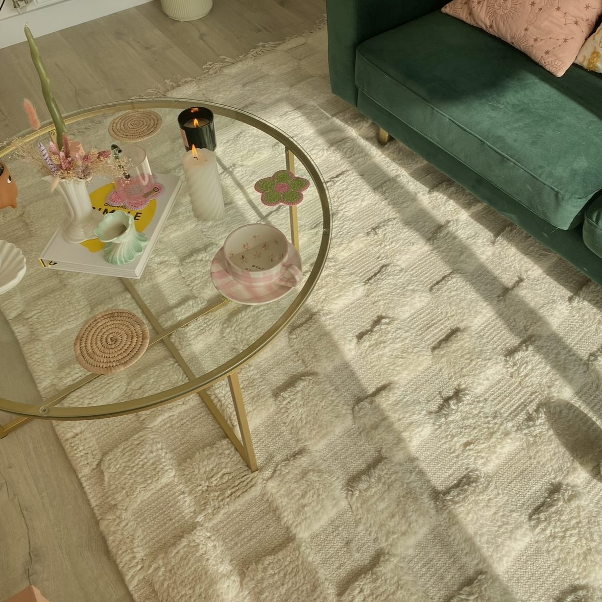 Large cream check rug