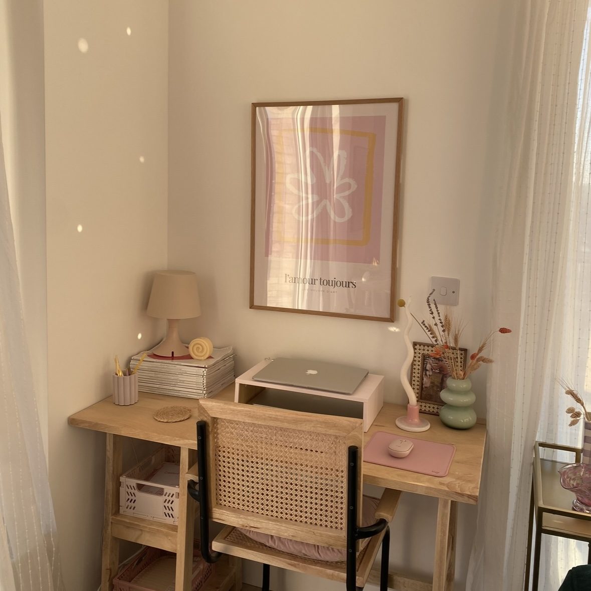 Pastel inspired desk space.